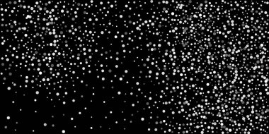 Siyah arka planda gümüş simli konfeti. Parlak parçacıkların yansıması. Dekoratif unsur. Tasarım elementi. Vektör illüstrasyonu, EPS 10. 