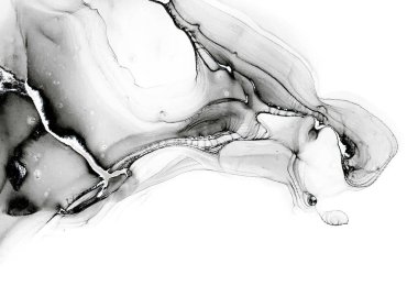 Tek renkli mürekkep sıvısı. Duman dokusu. Dekorasyon tasarımı için gri tonlu suluboya ile klasik çizim. Modern sanat. Gümüş lekeli yüzey. Soyut yazdırma.