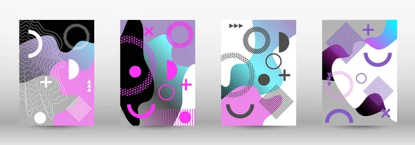 Modern Memphis Background Set Covers Great Design Any Purposes Πολύχρωμη — Διανυσματικό Αρχείο