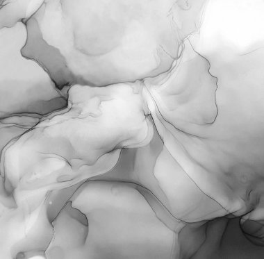 Tek renkli Alkol Mürekkebi. Duman dokusu. Dekorasyon tasarımı için gri tonlu suluboya ile klasik çizim. Modern sanat. Gümüş lekeli yüzey. Soyut yazdırma.