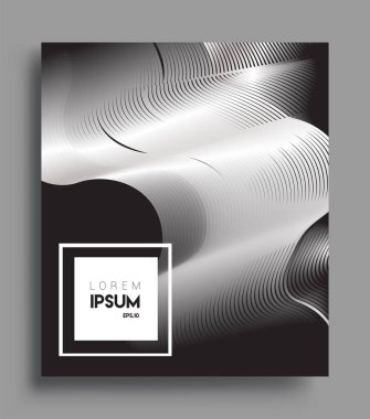 İş broşürü kapağı tasarımı için soyut geometrik çizgi desenli arka plan. Siyah ve beyaz, pankartlar, broşürler, posterler, kapaklar ve afişler için kullanılabilir. Vektör Tasarımı