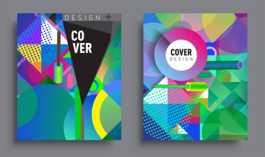 Minimalistic design sets, creative concept Abstract geometric design, Memphis pattern and colorful background. Applicable for placards, brochures, posters, covers and banners.