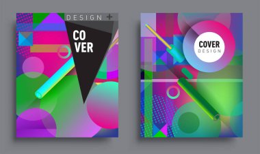 Minimalistic design sets, creative concept Abstract geometric design, Memphis pattern and colorful background. Applicable for placards, brochures, posters, covers and banners.