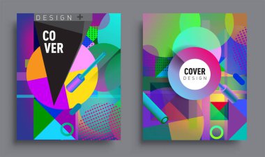 Minimalistic design sets, creative concept Abstract geometric design, Memphis pattern and colorful background. Applicable for placards, brochures, posters, covers and banners.