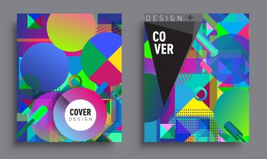 Minimalistic design sets, creative concept Abstract geometric design, Memphis pattern and colorful background. Applicable for placards, brochures, posters, covers and banners.