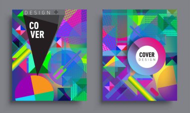 Minimalistic design sets, creative concept Abstract geometric design, Memphis pattern and colorful background. Applicable for placards, brochures, posters, covers and banners.