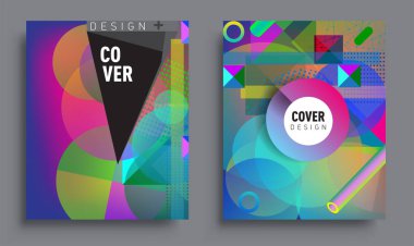 Minimalistic design sets, creative concept Abstract geometric design, Memphis pattern and colorful background. Applicable for placards, brochures, posters, covers and banners.