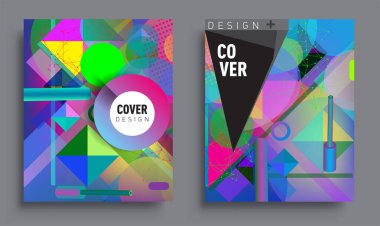 Minimalistic design sets, creative concept Abstract geometric design, Memphis pattern and colorful background. Applicable for placards, brochures, posters, covers and banners.