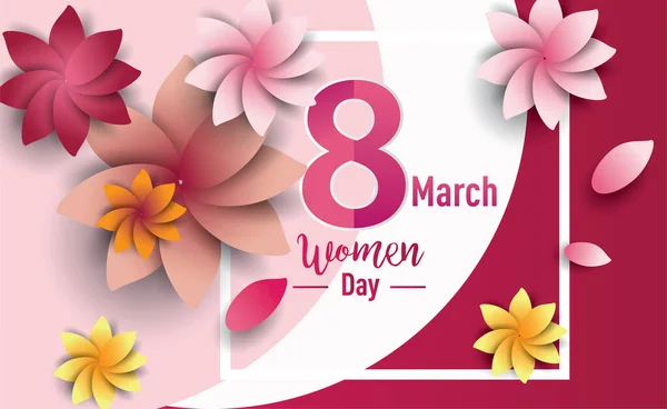 Frauentag März Text Schriftzug Auf Blumen Muster Hintergrund Für Grußkarte — Stockvektor