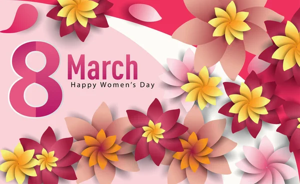 Dia Mulher Março Texto Lettering Fundo Padrão Flores Para Cartão — Vetor de Stock