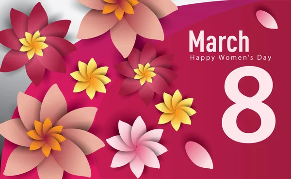 Frauentag März Text Schriftzug Auf Blumen Muster Hintergrund Für Grußkarte — Stockvektor