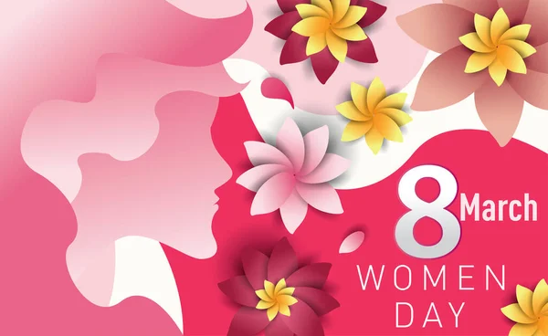 Perempuan Hari Maret Teks Huruf Pada Pola Bunga Latar Belakang - Stok Vektor