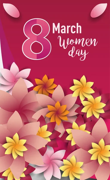 Women Day March Text Lettering Flowers Pattern Background Greeting Card — Stock Vector