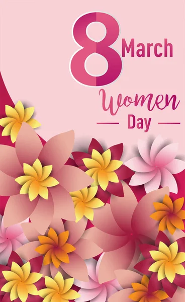 Perempuan Hari Maret Teks Huruf Pada Pola Bunga Latar Belakang - Stok Vektor