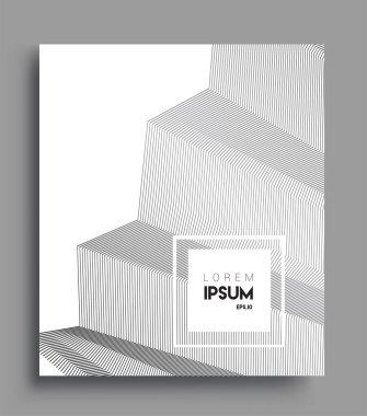 İş broşürü kapağı tasarımı için soyut geometrik çizgi desenli arka plan. Siyah ve beyaz, pankartlar, broşürler, posterler, kapaklar ve afişler için kullanılabilir. Vektör Tasarımı