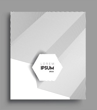İş broşürü kapağı tasarımı için soyut geometrik çizgi desenli arka plan. Siyah ve beyaz, pankartlar, broşürler, posterler, kapaklar ve afişler için kullanılabilir. Vektör Tasarımı