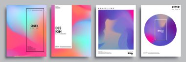 Modern soyut kapaklar seti. Cool gradient şekilleri bileşimi, vektör tasarımı kapsar.
