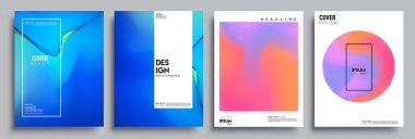 Modern soyut kapaklar seti. Cool gradient şekilleri bileşimi, vektör tasarımı kapsar.