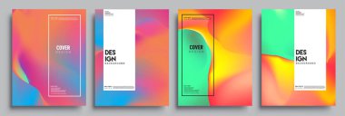 Modern soyut kapaklar seti. Cool gradient şekilleri bileşimi, vektör tasarımı kapsar.