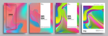 Modern soyut kapaklar seti. Cool gradient şekilleri bileşimi, vektör tasarımı kapsar.
