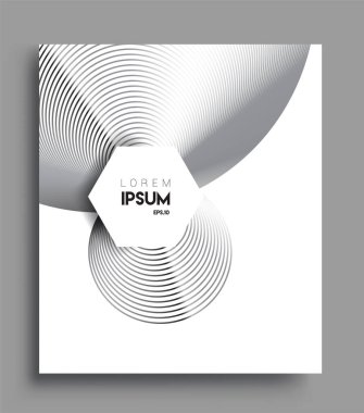 İş broşürü kapağı tasarımı için soyut geometrik çizgi desenli arka plan. Siyah ve beyaz, pankartlar, broşürler, posterler, kapaklar ve afişler için kullanılabilir. Vektör Tasarımı
