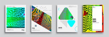 Modern soyut kapaklar seti. Cool gradient şekilleri bileşimi, vektör tasarımı kapsar.