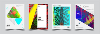 Modern soyut kapaklar seti. Cool gradient şekilleri bileşimi, vektör tasarımı kapsar.