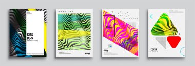 Modern soyut kapaklar seti. Cool gradient şekilleri bileşimi, vektör tasarımı kapsar.