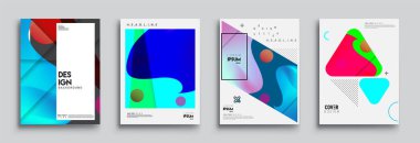 Modern soyut kapaklar seti. Cool gradient şekilleri bileşimi, vektör tasarımı kapsar.