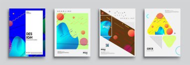 Modern soyut kapaklar seti. Cool gradient şekilleri bileşimi, vektör tasarımı kapsar.