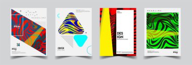 Modern soyut kapaklar seti. Cool gradient şekilleri bileşimi, vektör tasarımı kapsar.