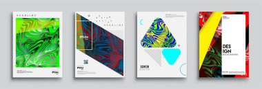 Modern soyut kapaklar seti. Cool gradient şekilleri bileşimi, vektör tasarımı kapsar.