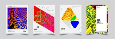 Modern soyut kapaklar seti. Cool gradient şekilleri bileşimi, vektör tasarımı kapsar.