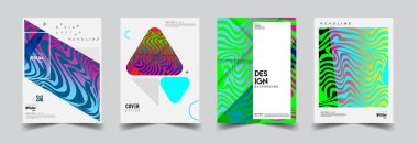 Modern soyut kapaklar seti. Cool gradient şekilleri bileşimi, vektör tasarımı kapsar.