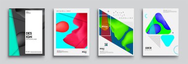 Modern soyut kapaklar seti. Cool gradient şekilleri bileşimi, vektör tasarımı kapsar.