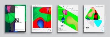 Modern soyut kapaklar seti. Cool gradient şekilleri bileşimi, vektör tasarımı kapsar.