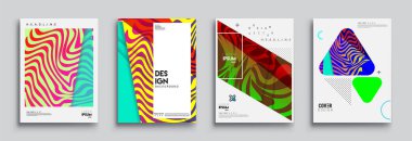 Modern soyut kapaklar seti. Cool gradient şekilleri bileşimi, vektör tasarımı kapsar.