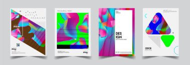 Modern soyut kapaklar seti. Cool gradient şekilleri bileşimi, vektör tasarımı kapsar.
