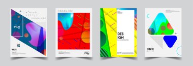 Modern soyut kapaklar seti. Cool gradient şekilleri bileşimi, vektör tasarımı kapsar.