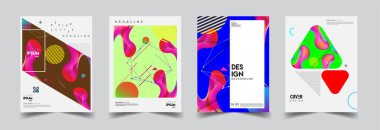 Modern soyut kapaklar seti. Cool gradient şekilleri bileşimi, vektör tasarımı kapsar.