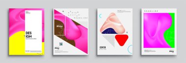 Modern soyut kapaklar seti. Cool gradient şekilleri bileşimi, vektör tasarımı kapsar.