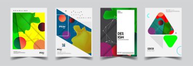 Modern soyut kapaklar seti. Cool gradient şekilleri bileşimi, vektör tasarımı kapsar.