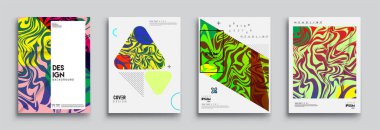 Modern soyut kapaklar seti. Cool gradient şekilleri bileşimi, vektör tasarımı kapsar.