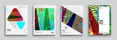 Modern soyut kapaklar seti. Cool gradient şekilleri bileşimi, vektör tasarımı kapsar.