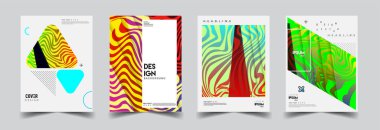 Modern soyut kapaklar seti. Cool gradient şekilleri bileşimi, vektör tasarımı kapsar.