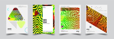 Modern soyut kapaklar seti. Cool gradient şekilleri bileşimi, vektör tasarımı kapsar.