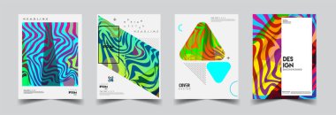 Modern soyut kapaklar seti. Cool gradient şekilleri bileşimi, vektör tasarımı kapsar.