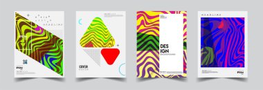 Modern soyut kapaklar seti. Cool gradient şekilleri bileşimi, vektör tasarımı kapsar.