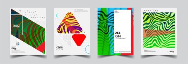 Modern soyut kapaklar seti. Cool gradient şekilleri bileşimi, vektör tasarımı kapsar.