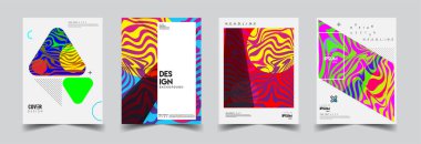 Modern soyut kapaklar seti. Cool gradient şekilleri bileşimi, vektör tasarımı kapsar.
